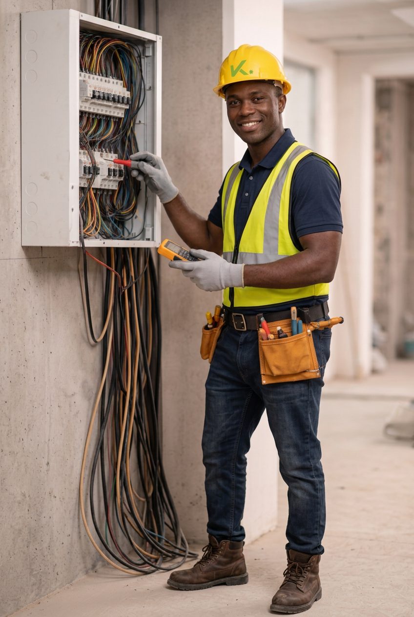 Kamili electrical engineer at a switchboard